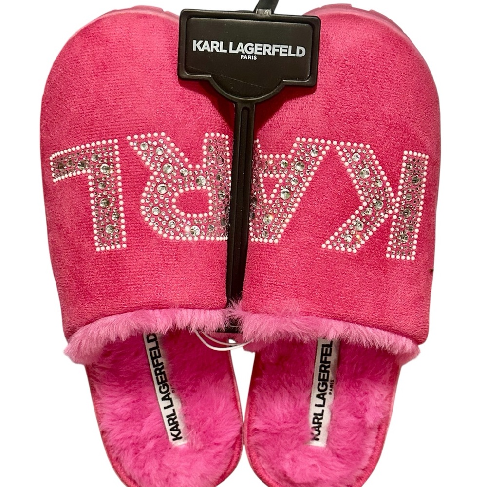 Karl Lagerfeld Pink Slippers with Rhinestones